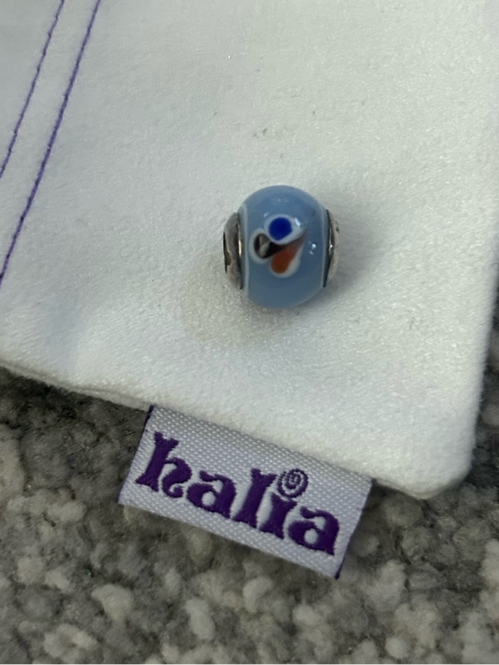 “Welcome Home” Pale Blue Glass Bead Charm - Enamel, Sterling Silver